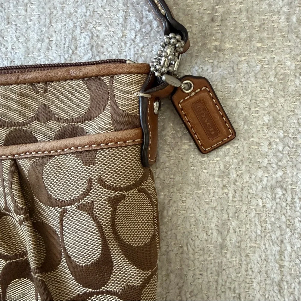 Coach Brown Signature Canvas Crossbody with Cream Adjustable Strap